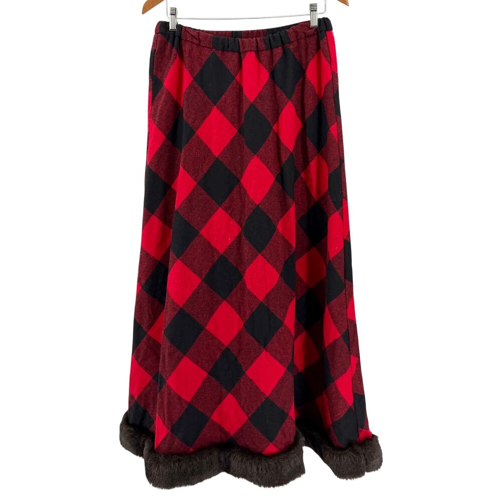 Tasha Polizzi for T.P. Saddleblanket & Co. Red Plaid 100% Wool Faux Fur Skirt